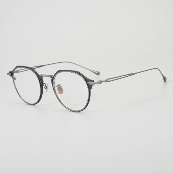 Round Titanium Glasses LE5174_Black - Silver