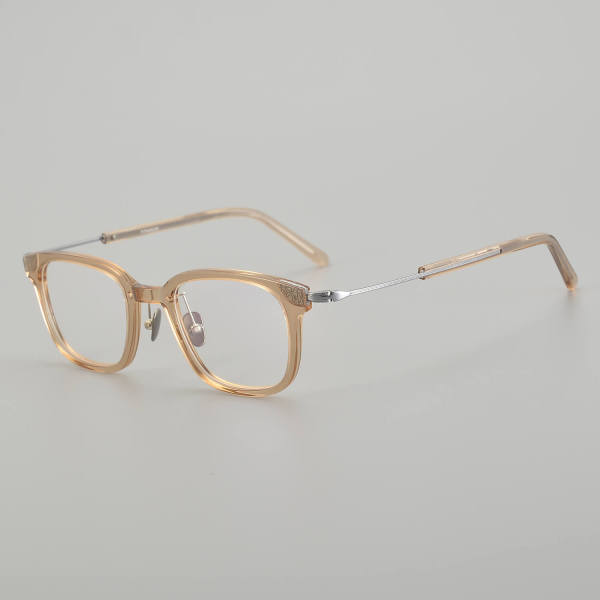 Square Acetate & Titanium Glasses LE5148_Brown - Silver