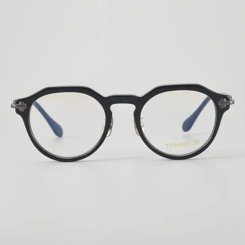 Round Acetate & Titanium Glasses LE5064_Black - Gunmetal