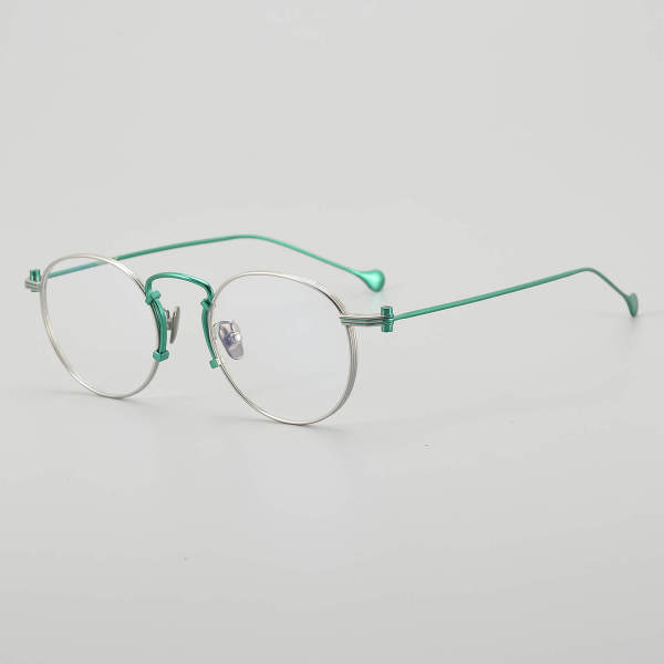 Round Titanium Glasses LE5024_Green - Silver