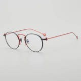Round Titanium Glasses LE5024_Red - Black