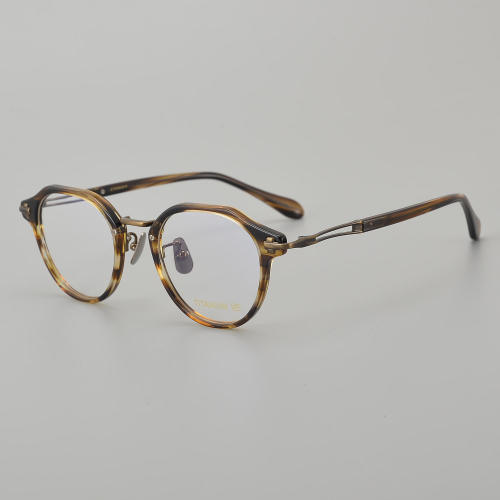 Round Acetate & Titanium Glasses LE5072_Brown