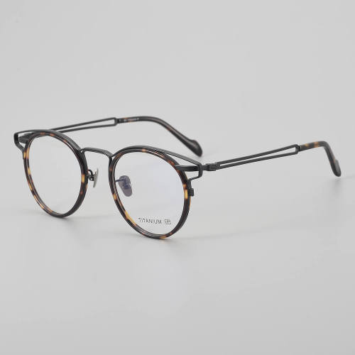 Round Titanium Glasses LE5094_Tortoise - Black