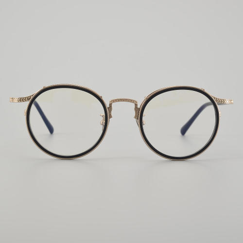 Round Titanium Glasses LE5026_Black - Gold