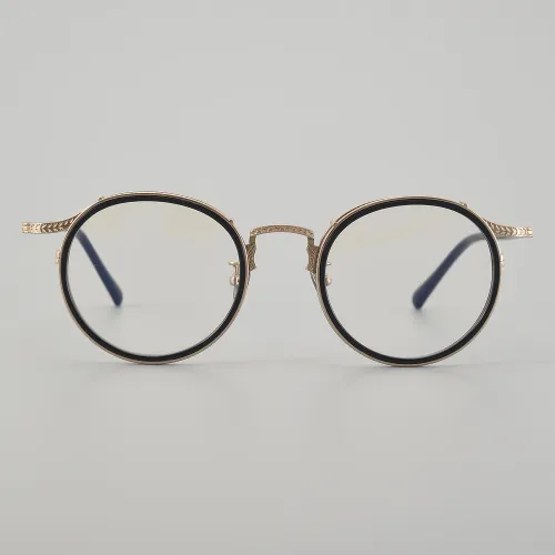 Round Titanium Glasses LE5026_Black - Gold