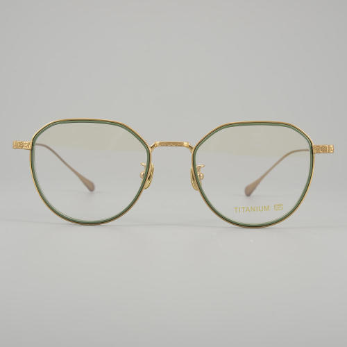 Geometric Titanium Glasses LE5044_Green - Gold