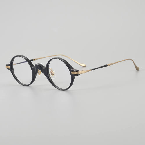Round Acetate & Titanium Glasses LE5171 - Black - Gold
