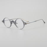 Round Acetate & Titanium Glasses LE5171 - Grey - Gunmetal