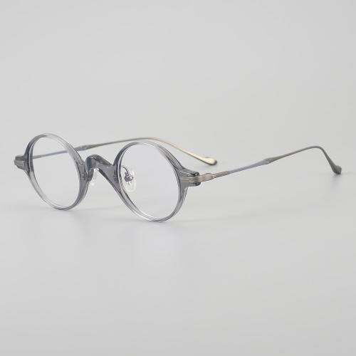 Round Acetate & Titanium Glasses LE5171 - Grey - Gunmetal