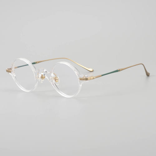 Round Acetate & Titanium Glasses LE5171 - Clear - Gold
