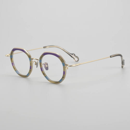 Geometric Acetate & Titanium Glasses LE5271 - Colorful - Gold