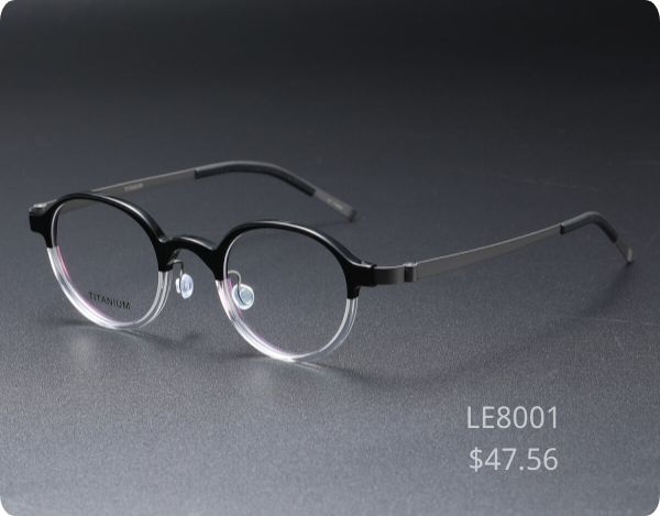 Olet Optical presents elegant round glasses on sale for $47.56. Featured are black titanium frames that combine timeless style with modern design, displayed on a dark grey background highlighted with playful strawberry graphics and a prominent sale tag. Ideal for those seeking a sophisticated yet affordable eyewear option.