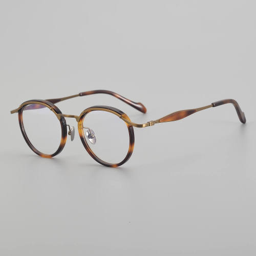 Round Acetate & Titanium Glasses LE5262 - Bronze