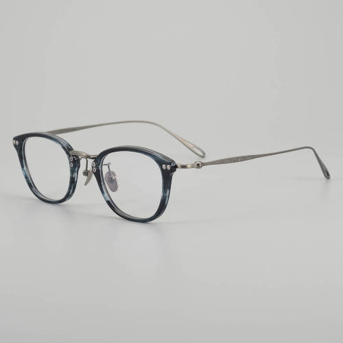 Oval Acetate & Titanium Glasses LE5243 - Blue - Gunmetal