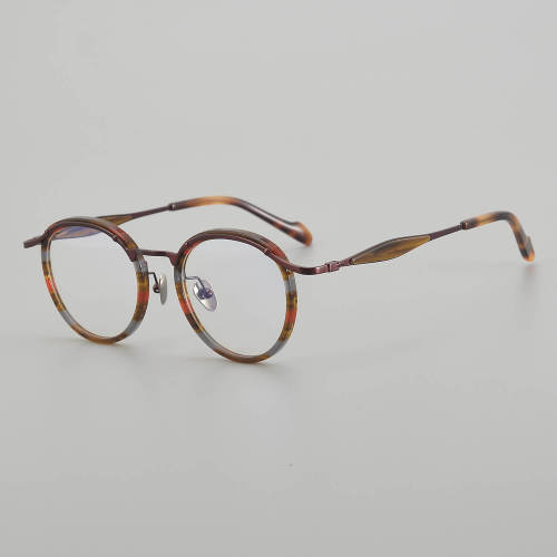 Round Acetate & Titanium Glasses LE5262 - Red
