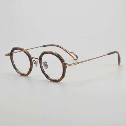 Geometric Acetate & Titanium Glasses LE5271 - Tortoise - Gold