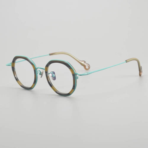 Geometric Acetate & Titanium Glasses LE5271 - Tortoise - Green