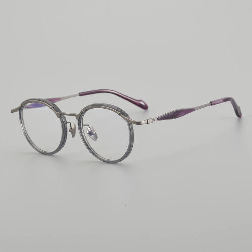 Round Acetate & Titanium Glasses LE5262 - Grey