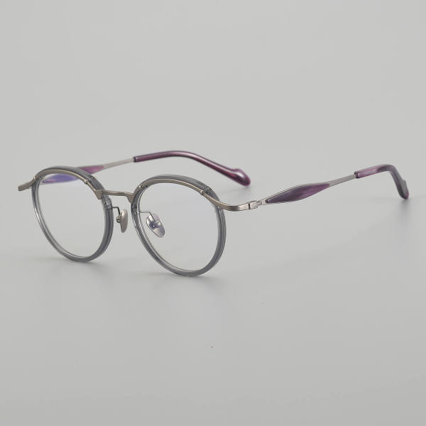 Round Acetate & Titanium Glasses LE5262 - Grey