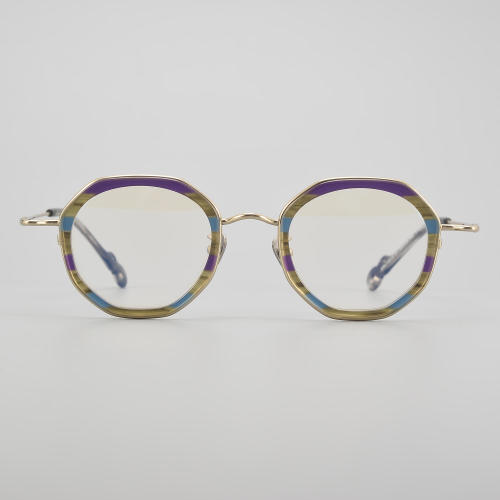 Geometric Acetate & Titanium Glasses LE5271 - Colorful - Gold