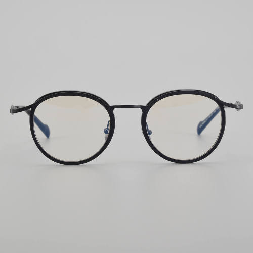 Round Acetate & Titanium Glasses LE5262 - Black