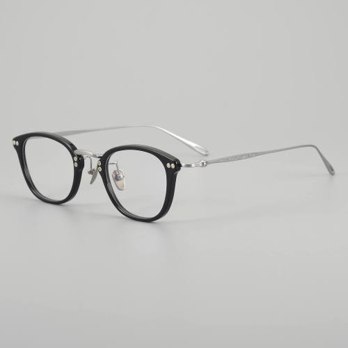 Oval Acetate & Titanium Glasses LE5243 - Black - Silver