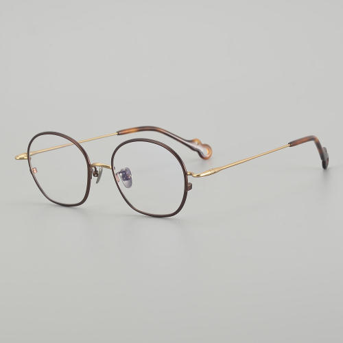 Round Titanium Glasses LE5234 - Brown - Gold