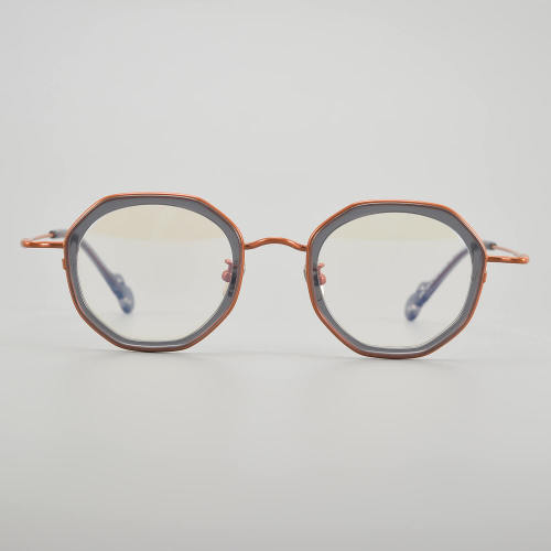 Geometric Acetate & Titanium Glasses LE5271 - Grey - Orange