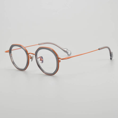 Geometric Acetate & Titanium Glasses LE5271 - Grey - Orange