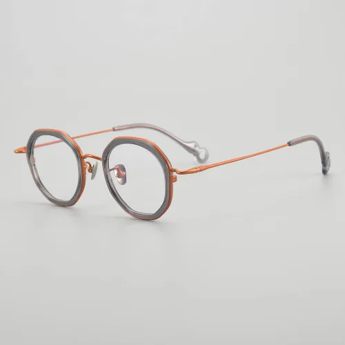 Geometric Acetate & Titanium Glasses LE5271 - Grey - Orange