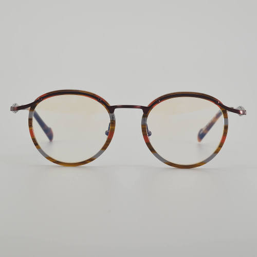 Round Acetate & Titanium Glasses LE5262 - Red