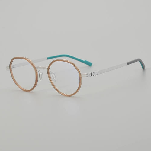 Round Titanium Glasses LE5314 - Brown - Silver