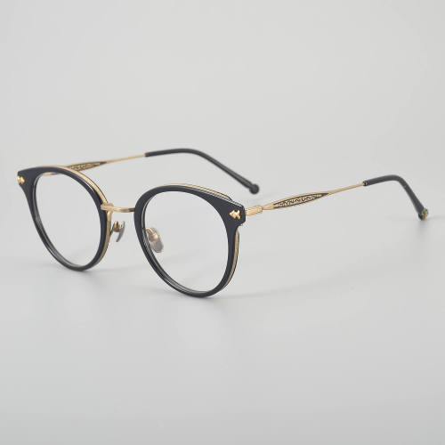Round Acetate & Titanium Glasses LE5141 - Black - Gold