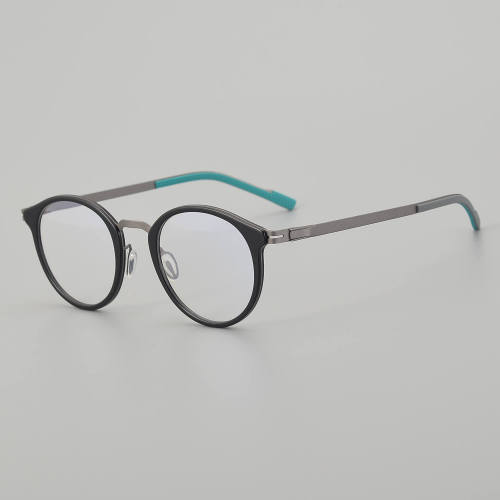 Round Acetate & Titanium Glasses LE5078 - Black - Gunmetal