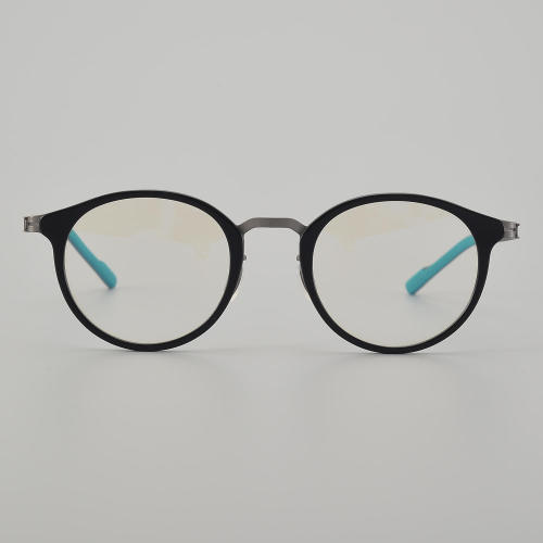 Round Acetate & Titanium Glasses LE5078 - Black - Gunmetal