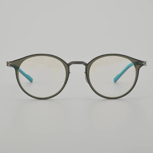 Round Acetate & Titanium Glasses LE5078 - Green - Gunmetal