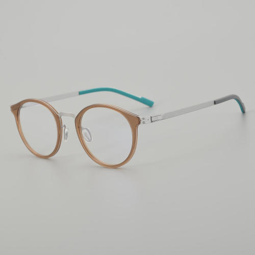 Round Acetate & Titanium Glasses LE5078 - Brown - Silver