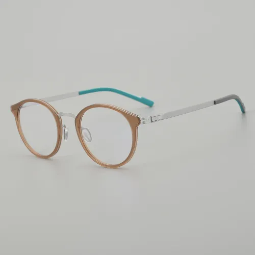 Round Acetate & Titanium Glasses LE5078 - Brown - Silver