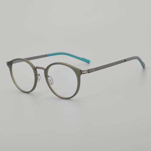Round Acetate & Titanium Glasses LE5078 - Green - Gunmetal