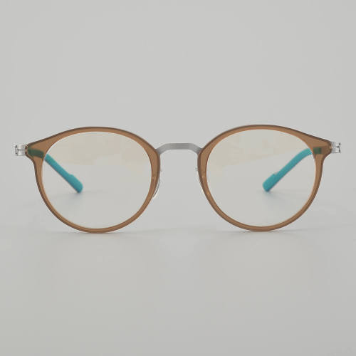 Round Acetate & Titanium Glasses LE5078 - Brown - Silver