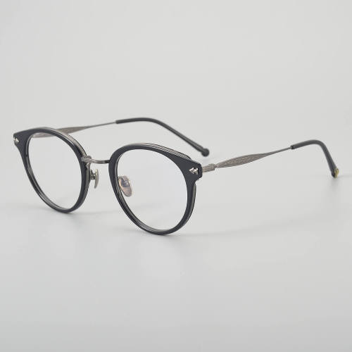 Round Acetate & Titanium Glasses LE5141 - Black - Gunmetal