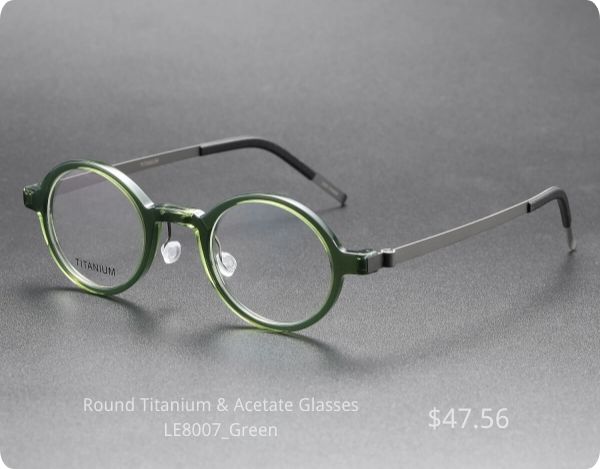 Olet Optical High Prescription Round Titanium & Acetate Glasses LE8007 in Green, priced at $47.56, designed for enhanced visual clarity with durable and stylish frames.
