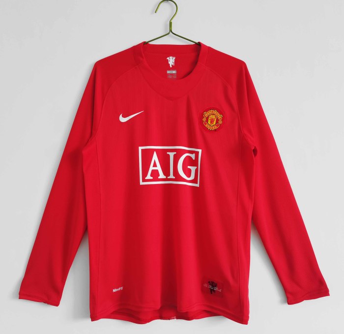 Long sleeve 07-08 Manchester United Home  League edition Retro Jersey