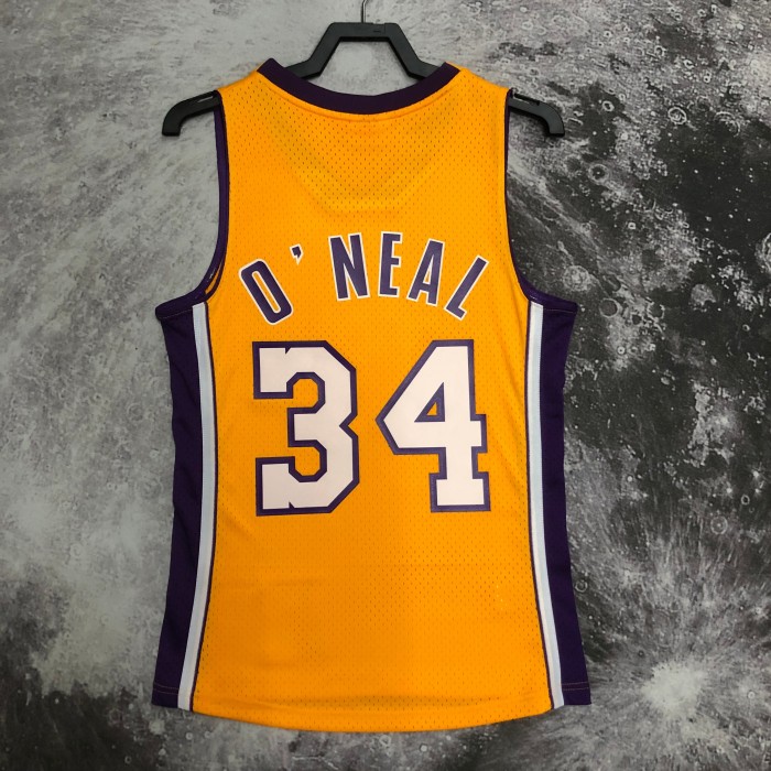 Heat Transfer Retro Los Angeles Lakers Shaquille O'Neal Mitchell & Ness 1999-00 Gold Hardwood Classics Jersey