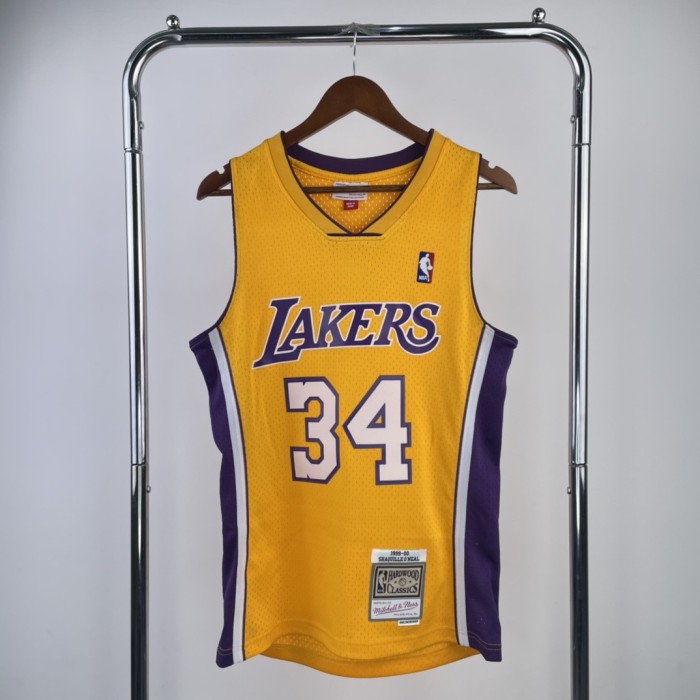 Heat Transfer Retro Los Angeles Lakers Shaquille O'Neal Mitchell & Ness 1999-00 Gold Hardwood Classics Jersey