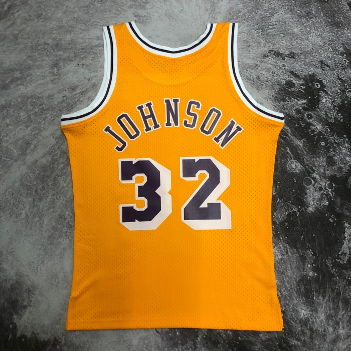 Heat Transfer NBA Los Angeles Lakers Magic Johnson Mitchell & Ness1984-85 Gold Hardwood Classics Jersey