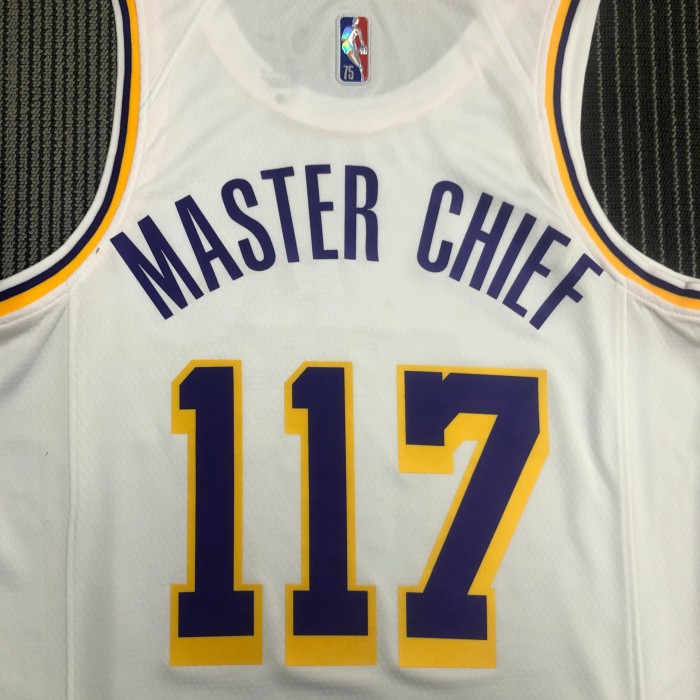 Heat Transfer NBA Los Angeles Lakers X-BOX 75 Anniversary Jointly-designed White Jersey