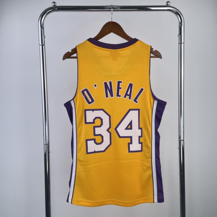 Heat Transfer Retro Los Angeles Lakers Shaquille O'Neal Mitchell & Ness 1999-00 Gold Hardwood Classics Jersey