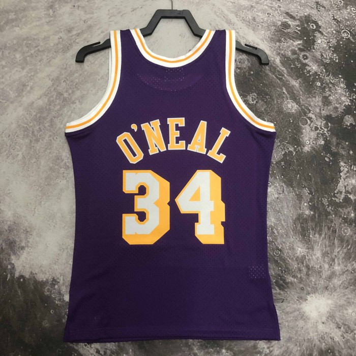 Heat Transfer NBA Los Angeles Lakers Shaquille O'Neal Mitchell & Ness 1996-97 Purple Hardwood Classics Jersey