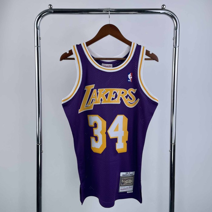 Heat Transfer NBA Los Angeles Lakers Shaquille O'Neal Mitchell & Ness 1996-97 Purple Hardwood Classics Jersey